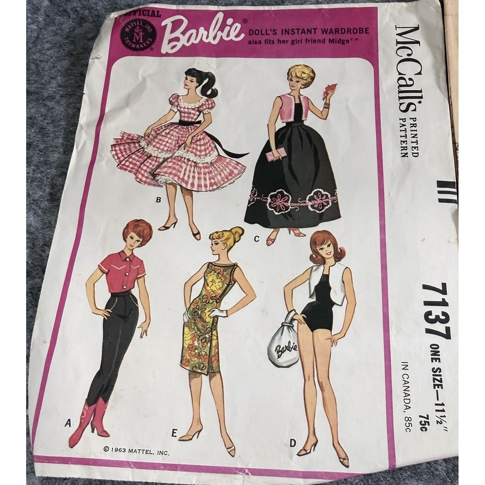 McCall's Barbie Midge Pattern No# 7137 Used 1963